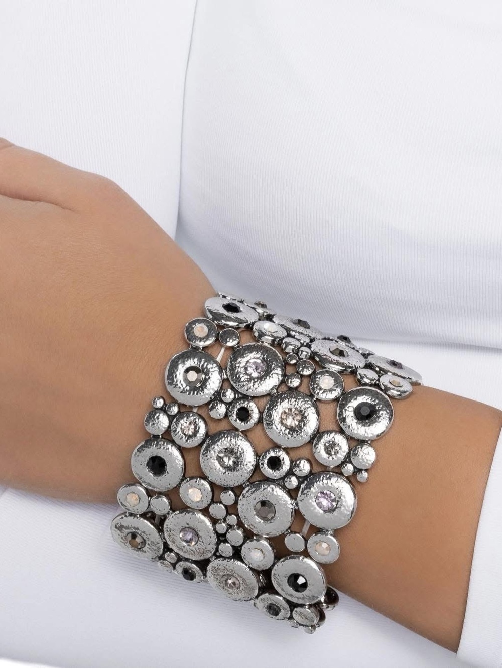 Silver Multi-Disc Statement Bracelet - Women Jewelry
